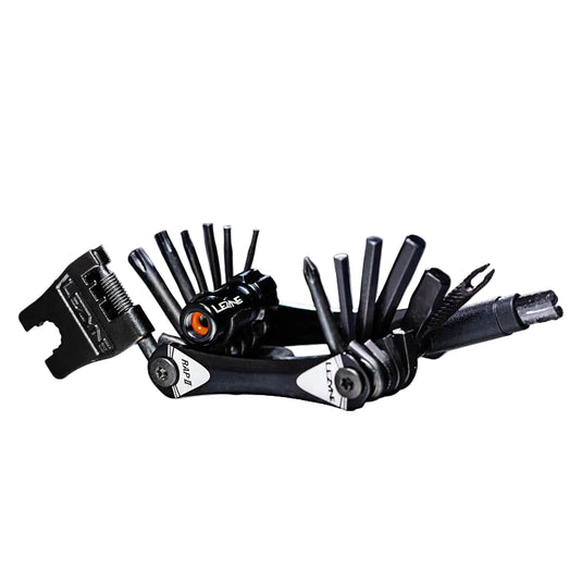 Multi-tool with various components on a reflective surface
