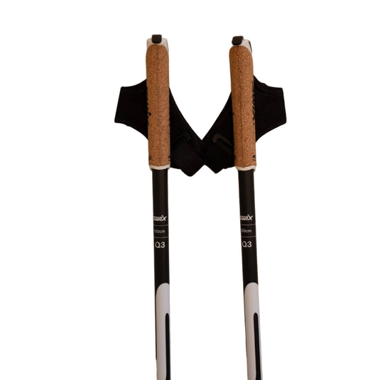 Swix Q3 black ski poles with cork grips and black straps